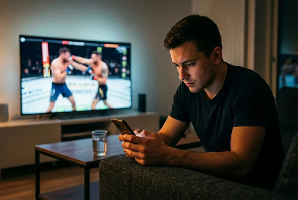 MMA-Live-Wette auf Smartphone während eines UFC-Kampfes platzieren