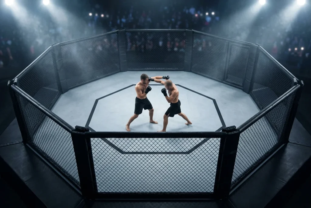 UFC-Octagon-Käfig aus erhöhter Perspektive