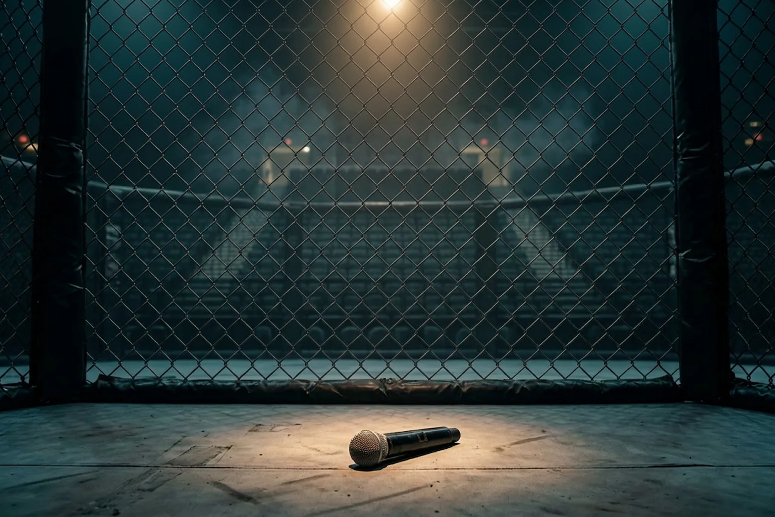 Leerer Octagon mit Scheinwerferlicht als Symbol für Integritätsfragen im MMA-Wettmarkt